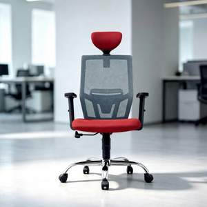 Modern Ergonomic Mesh <b>Office</b> <b>Chair</b> Red Seat Chrome Base Adjustable Armrest Fixed Headrest Swivel Manual Commercial <b>Office</b> - Product Image 1