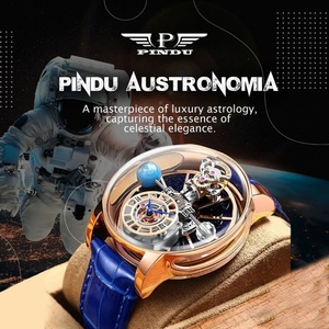 Montre à quartz PINDU Design Série Céleste pour homme, surface ciel étoilé à miroir incurvé, thème Terre en cristal, Montre Homme - Product Image 3