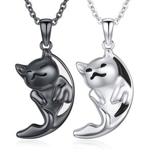 Collares De Pareja Cute Cat <b>Matched</b> Charm Couple <b>Necklace</b> Set Personality Couple Jewelry Black and White cat <b>Necklace</b> - Product Image 3