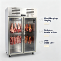 Réfrigérateur commercial YueCool pour cuisine professionnelle, vitrine à viande suspendue, 2 portes, en acier inoxydable et verre, pour présentation de bœuf