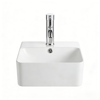 Lavabo Carré Moderne en Céramique à Poser sur Plan de Travail, Facile à Nettoyer, pour Hôtels, Espaces Publics et Usage Commercial