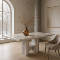 Table à manger de luxe moderne à rayures en faux marbre, base en forme de H, imprimée en 3D pour hôtels et villas