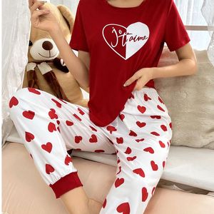 Set Casual Estivo da Donna per il Relax, <span class=keywords><strong>Camicia</strong></span> da <span class=keywords><strong>Notte</strong></span> con Stampa a Cuori e Colori Contrastanti per San Valentino - Product Image 4