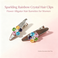 Barrettes à cheveux fleur en cristal colorées, faites à la main, avec strass, pour frange latérale, tendance