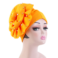 Foulard à fleurs perlées de couleur Pure, Hijab, Turban, Bonnet, Bonnet, chapeau