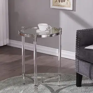 17x16x24.5" Furniture Acrylic Side Table Clear Plexiglass End Table for Drinking Food with Shinny Chrome Round Frame
