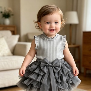 Abito Primaverile Personalizzato per Bambine, Vestito Principessa in Tulle, Gonna a Strati, <span class=keywords><strong>Abbigliamento</strong></span> Senza Maniche in Cotone Colorato per Bambini - Product Image 3