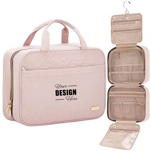 Estuche de Viaje de Poliéster Estilo Inglés Personalizado para Mujer, Organizador Colgante Grande con Cierre de Cremallera, Accesorios de Maquillaje y Artículos de Aseo de Tamaño Completo - Product Image 1