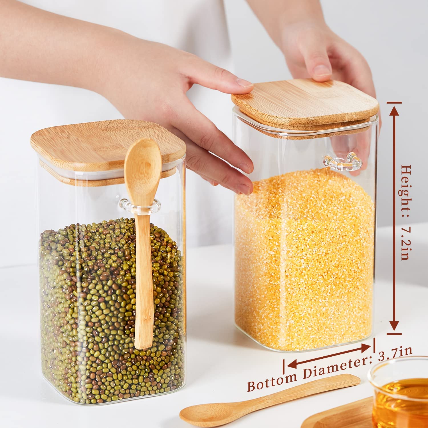 Glass Jars,1400ml/47oz Glass Kitchen Canisters Set of 2 with Airtight Bamboo Lid and Spoon,Glass Food Storage Containers