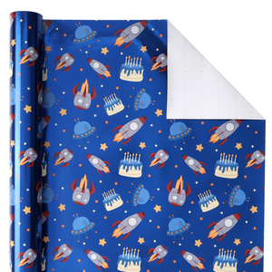 Space Themed Decorative Wrapping <b>Paper</b> <b>Roll</b> Rocket Star Design For Children Birthday Holiday Gift Hamper Packing <b>Paper</b> - Product Image 1
