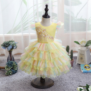 Yellow Layered Tutu Dress For Girls 0-4 Years Chiffon Party Wear - Product Image 1