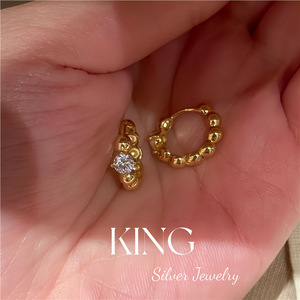 King <b>Silver</b> Jewelry S925 Sterling <b>Silver</b> Gold Plated <b>Stud</b> Earrings Ball Shape Claw Setting Everyday Wear - Product Image 2