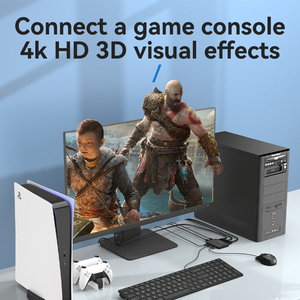 USB 3.0 KVM Switch Selector với 4K 60Hz HDML video đầu vào đầu ra <span class=keywords><strong>DC</strong></span> 5V 2A ABS thân thiện với môi USB Hub cho máy tính máy tính xách tay - Product Image 3