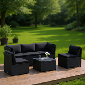 <b>Black</b> Poly Rattan Garden Sofa Set With Powder Coated Steel <b>Frame</b> Outdoor Furniture 4 Seater Contemporary Design Weather - Product Image 2