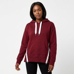 Burgundy Hooded <b>Sweatshirt</b> with <b>White</b> Side Zippers Drawstring Pocket Regular Fit Casual Style Men Fleece Quick Dry Lined Winter - Product Image 1