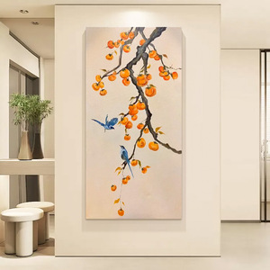 Peinture à l'huile peinte à la main, art abstrait, fleurs et oiseaux, décoration murale pour entrée, sans cadre, panneau arrière en métal - Product Image 2