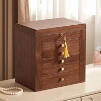 Boîte à bijoux artisanale à six étages avec deux portes latérales, miroir, doublure en velours, boîte en bois noire pour femmes, montres, colliers, cadeau