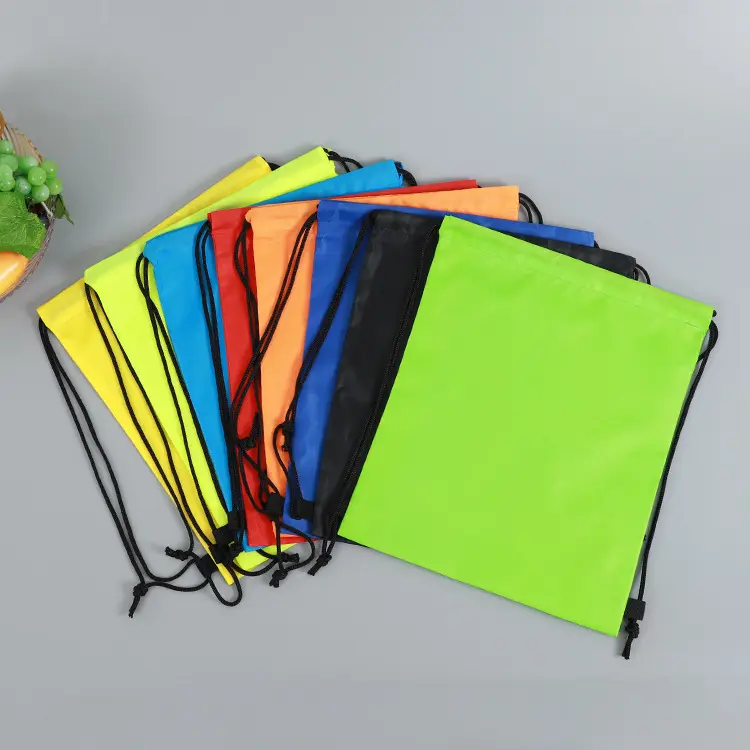Groothandel Custom Kleurrijke Eco Nylon Polyester Tas Met Trekkoord Zaktouw Sport Rugzak Tas