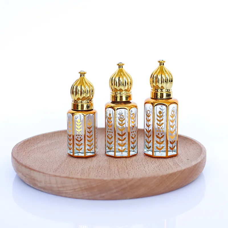 6ml 9ml12ml空のゴールドUV印刷アターアラビアンウードオイル香水ガラスボトルエッセンシャルオイルボトル