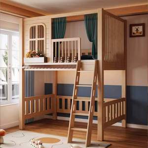 Lit superposé en bois massif moderne pour enfants et adolescents, avec glissière, style château - Product Image 1