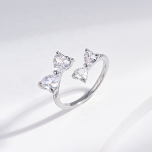 Anillo de boda de plata de ley 925 con diseño de estrella, corazón y lazo, con circonita, ajustable, económico y sencillo, para chicas. - Product Image 5