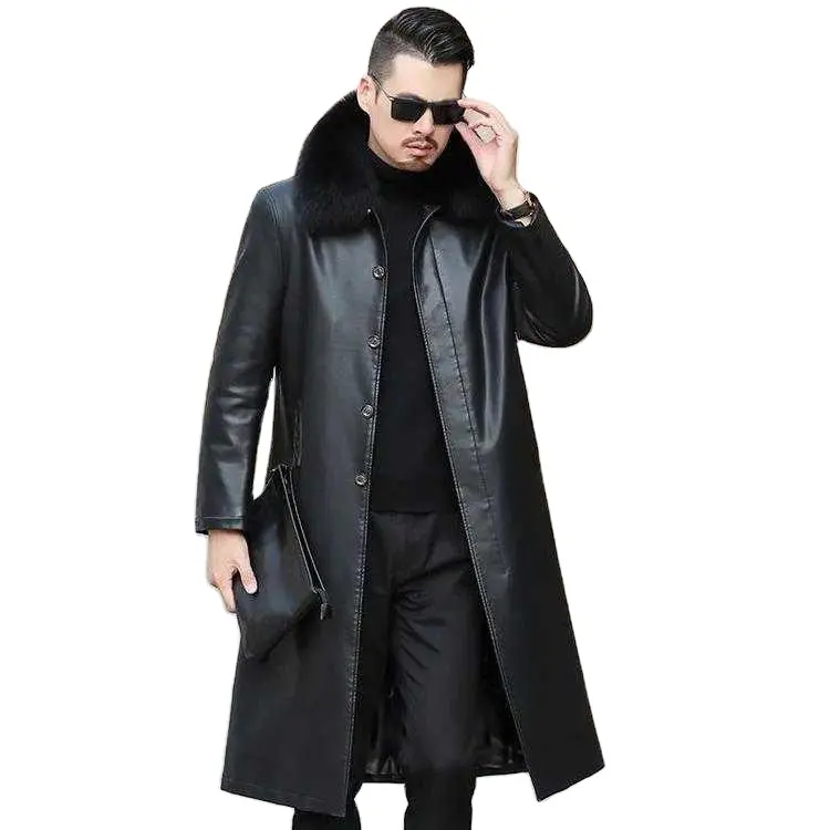 2021 High Quality Leather Coat Men'S Long Fleece And Thick Sheep Coat Medium Leather Windbreaker