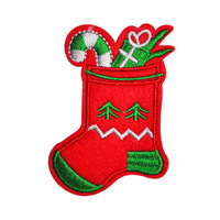 Patchs brodés en chenille motif Père Noël, arbre de Noël et fleur, avec bordure pailletée, faits main, thermocollants, personnalisables avec nom de marque