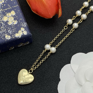 Designer Brand D Women's Trendy 18K Gold Plated Imitation <strong>Pearl</strong> Heart <strong>Pendant</strong> Link Chain <strong>Necklace</strong> for Girls - Product Image 4