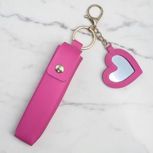 Pu Leather Lip Gloss Holder Keychain with Mirror Rose Red Heart Shape Mirror <b>Lipstick</b> Case <b>Lipstick</b> Treatment Keychain - Product Image 4
