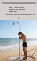 Ensemble de douche mural en acier inoxydable chromé brossé résistant à la rouille avec jet de pluie à double température en céramique pour extérieur et bord de mer