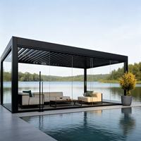 Pabellón de aluminio con techo eléctrico ajustable por control remoto, mesa de ajedrez impermeable y pabellón para sala de cartas.