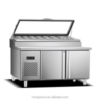 Station de préparation de pizzas commerciale avec plan de travail en marbre, réfrigérateur 2 portes à refroidissement par air, table de travail en acier inoxydable 304 avec bacs GN