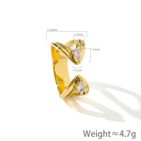 Bague ouverte en acier inoxydable plaqué or 18 carats pour femmes, nouvelle bijouterie élégante à double extrémité avec zircon en forme de goutte d'eau