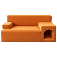 Canapé pour chat compressible en faux daim orange brûlé, avec dossier arqué, coutures passepoilées, siège partagé, idéal pour les siestes relaxantes du propriétaire et de l'animal de compagnie