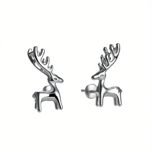 E4312 Orecchini a Perno con Cervo in Oro Bianco, Design Unisex con Animali Carini, Gioielli Raffinati per Uso Quotidiano - Product Image 1