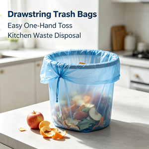 Sacs poubelles de cuisine à cordon en plastique LDPE, sacs à déchets en rouleau haute résistance avec fond scellé en étoile, sacs pour poubelles - Product Image 3