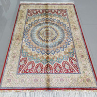 Tapis en soie sétian rouge 4x6, nouée à la main, tapis de chambre à coucher en coton pur fait à la main