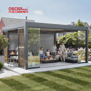 Toit à persiennes <span class=keywords><strong>rétractable</strong></span> automatique en aluminium avec <span class=keywords><strong>toile</strong></span> et rideaux pour jardin, patio, cour arrière, abri extérieur, <span class=keywords><strong>pergola</strong></span> - Product Image 1