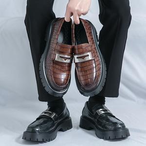 <span class=keywords><strong>Mocasines</strong></span> de Plataforma con Estampado de Cocodrilo Negros para Hombre, Zapatos de Vestir Casuales y Formales con Hebilla de Metal para Oficina y Uso Diario - Product Image 1