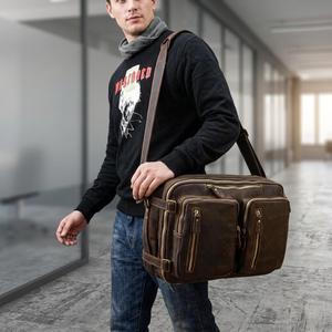 Bolso Mensajero para Portátil de Cuero Genuino, Estilo Simple, Cierre con Asa, Gran Capacidad, Impermeable y Ecológico - Product Image 1