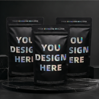 Sachets refermables personnalisés en plastique noir mat holographique, vierges et imprimables, pour emballage de détail et rangement