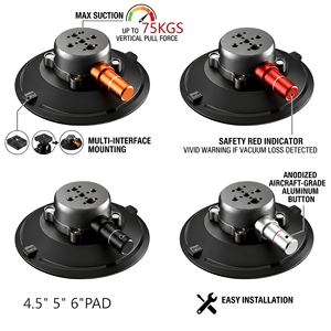 6Inch 150MM Vacuum Suction Cup with Bolt-On Replaceable Pad Multi-Hole Mounting Plate Solid Metal Quick Mount Car Roof Gripper - Product Image 1