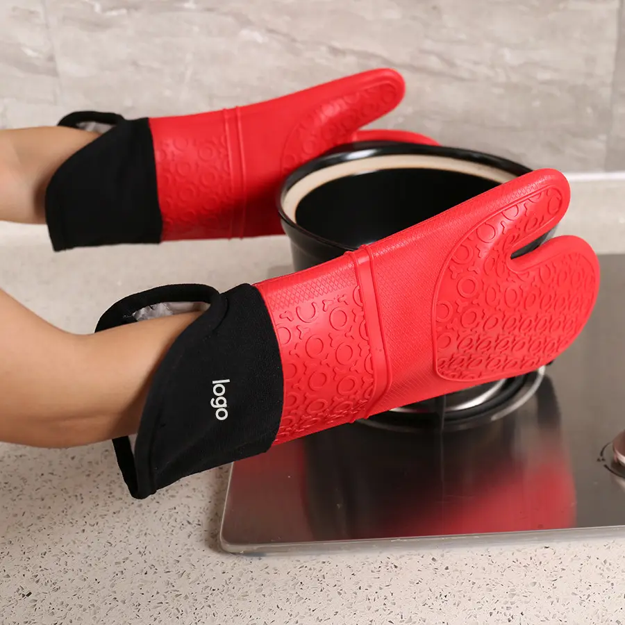 Silicone Extra Long heat resistant cooking bbq grill Kitchen double Silicone Oven Mitt glove with Handle