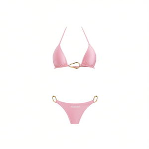 Set Bikini HDJ Rosa con Dettaglio Anello Dorato Taglie 44 46 48 50 Costume da Bagno Donna Slip a Perizoma in Spandex Nylon Elasticizzato Tinta Unita - Product Image 1