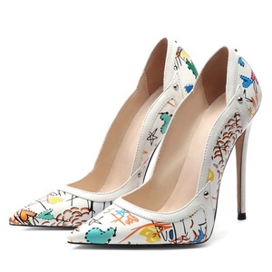 Sexy Thin-heeled Women Pointy Toe High Heels Stiletto Pumps Large Size 45 Basic Art Graffiti Dress <b>Shoes</b> Party <b>Shoes</b> - Product Image 5