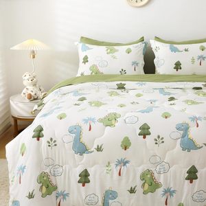 Trẻ Em Khủng Long <span class=keywords><strong>Comforter</strong></span> Đặt Giường Trong Một Túi Kích Thước Đầy Đủ 7 Mảnh Dễ Thương Màu Xanh Lá Cây Khủng Long Rừng Bộ Đồ Giường Đặt Cho Cô Gái Chàng Trai - Product Image 3