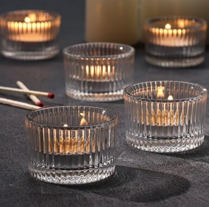 Suporte de Vela de Chá de Vidro Transparente com Listras Verticais, Ecológico, Reutilizável, Artesanal, para Aromatização, Decoração de Casamento e Casa - Mais Vendido - Product Image 5