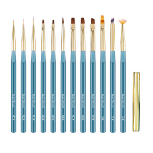 Pinceau à ongles en gel transparent bleu avec manche en acrylique, motifs floraux et à carreaux, pour détails de peinture, lignes, ombrage en éventail, ovale, plat et rond - Product Image 1