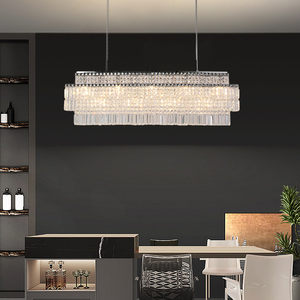 Gold Glass Rectangle Chandeliers for Dining Room <strong>Chrome</strong> Modern Glass Chandelier <strong>Pendant</strong> Hanging <strong>Light</strong> Fixture for Kitchen Island - Product Image 2