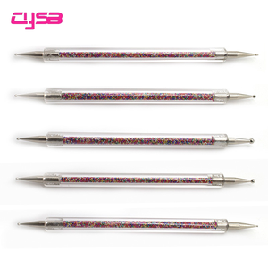 Lot de 5 outils de nail art double usage avec manche en acrylique perlé coloré, stylos de manucure dans un sac en PVC pour salon - Product Image 6